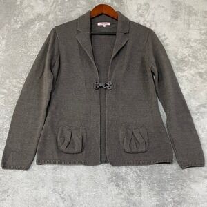 Hekla & Co. Women's M Mauve Clasp Front Cardigan Sweater Wool Blend Italy